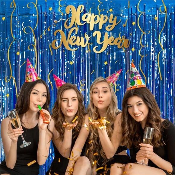 Blue Tinsel Party Backdrop 2 Pack Ocean Streamers Birthday Wedding Photo Booth D - Picture 4 of 8